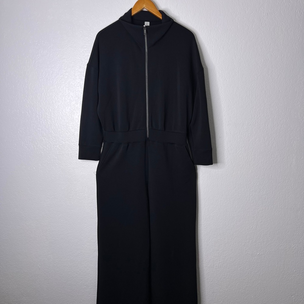 Spanx AirEssentials Mock Neck Full Zip Jumpsuit Black Size XL Petite Wide Leg - Picture 5 of 10